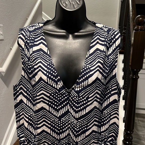 Blue and White J. Crew Linen Jump Suit side pockets 2 decorative back pockets - Picture 1 of 9